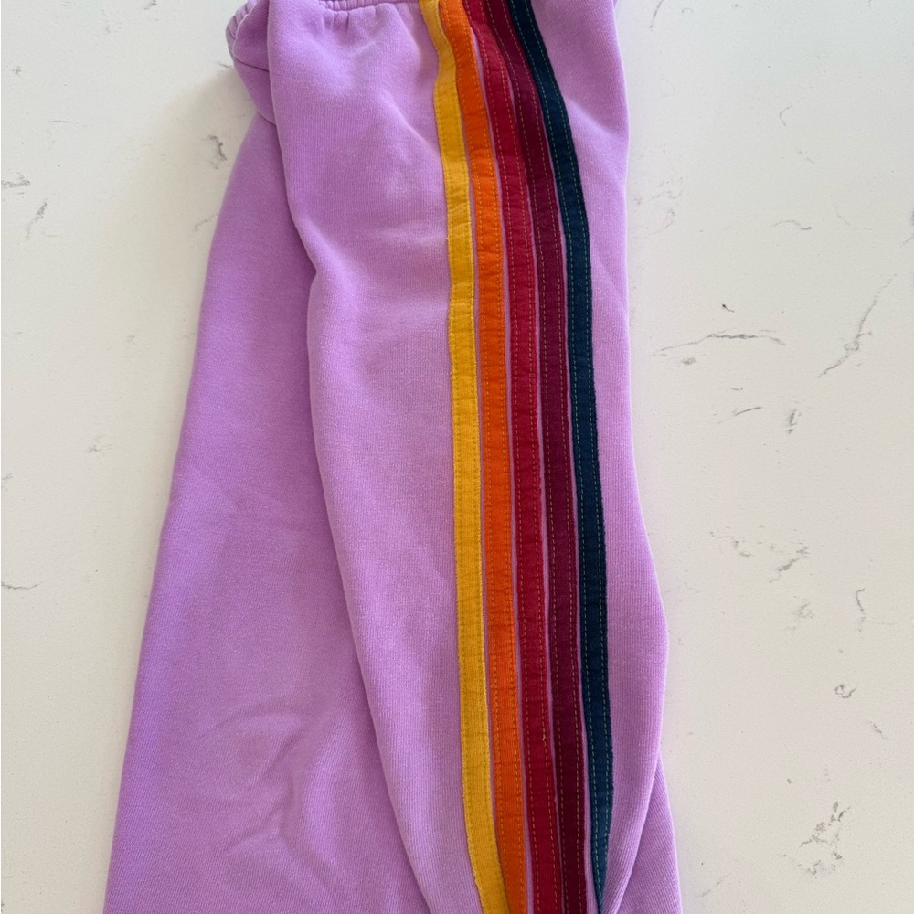 Aviator Nation Kids Sweatpants in Purple with Rainbow Stripes